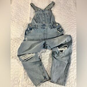 H&M &Denim Distressed Denim Overalls Medium Blue Wash Women's Size M